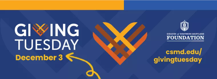 Logo for Giving Tuesday featuring the date December 3 and the College of Southern Maryland Foundation website.