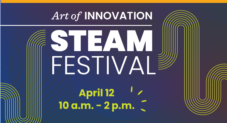 Graphic promoting the Steam Festival on April 12, highlighting the theme "Art of Innovation" with colorful wave patterns.