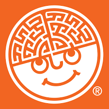 Logo featuring a smiling face with a labyrinth pattern, designed in orange and white colors.