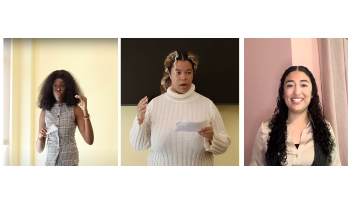Three photo collage of competitors giving speeches